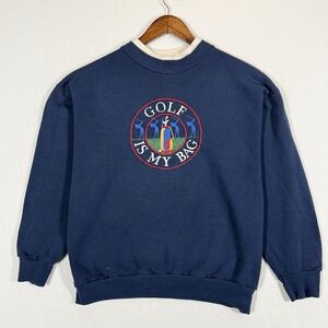Vintage Cheek-O Golf Is‎ My Bag Sweatshirt Large Blue Mock Crew Neck Made In USA